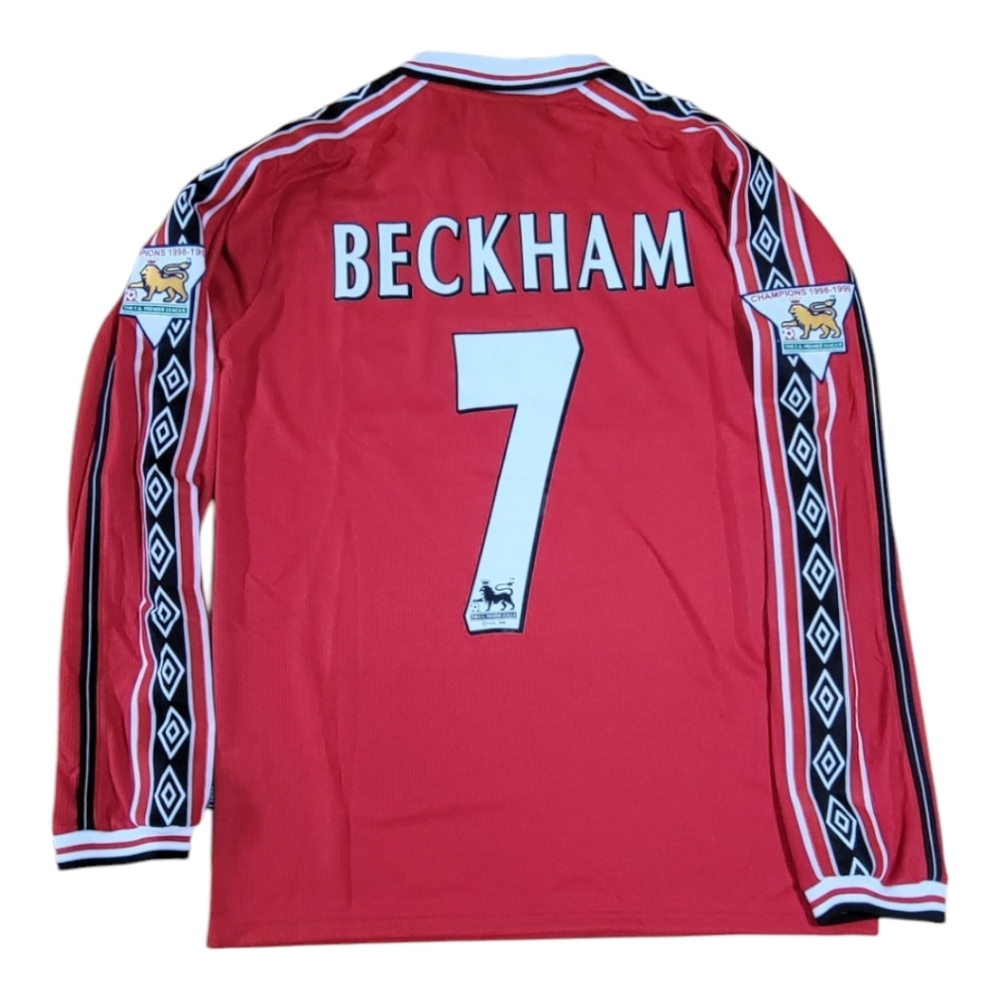 David Beckham Manchester United #7 Retro Home Long Sleeve Jersey
